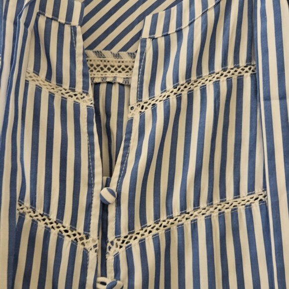 Boho NWT Striped Blue midi Nautical Stretchy Coastal dress embroider pocket XL - Picture 2 of 13